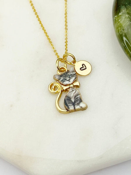 Gold Tabby Cat Charm Necklace Veterinarian School Student Gifts Ideas Personalized Customized Made to Order, N5503