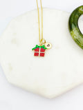 Gold Red Present Gift Box Charm Necklace Christmas Birthday Gifts Ideas Personalized Customized Made to Order, N5508