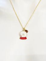 Gold Christmas Crystal Ball Charm Necklace Christmas Gifts Ideas Personalized Customized Made to Order, N5511