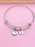 Silver Apple Charm Bracelet Teacher Appreciation Gifts Ideas Personalized Customized Monogram Made to Order Jewelry, AN1918