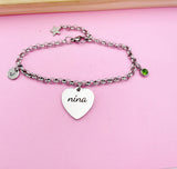 Personalized Nina Charm Bracelet, Initial Stainless Steel Jewelry, N3386