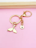 Gold Mermaid Tail Keychain, Personalized Initial Charm