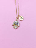 Gold Hamsa Evil Eye Blue Charm Necklace, N989