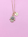 Gold Hamsa Evil Eye Blue Charm Necklace, N989