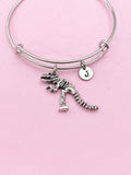 Silver T Rex Dinosaur Charm Bracelet Paleontologist Gift Idea Personalized Customized Monogram Made to Order Jewelry, N5512