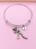 Silver T Rex Dinosaur Charm Bracelet Paleontologist Gift Idea Personalized Customized Monogram Made to Order Jewelry, N5512