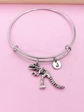 T Rex Dinosaur Charm Bracelet, Paleontologist Gift, Personalized Initial