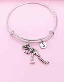 T Rex Dinosaur Charm Bracelet, Paleontologist Gift, Personalized Initial