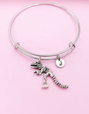 T Rex Dinosaur Charm Bracelet, Paleontologist Gift, Personalized Initial