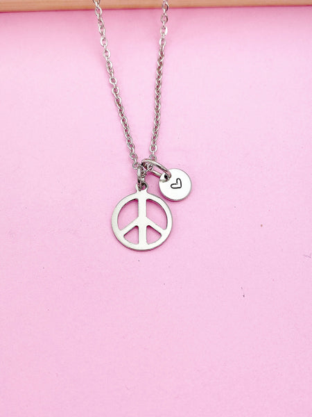 Silver Peace Sign Charm Necklace Peace Gifts Ideas Personalized Customized Made to Order N3452