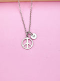 Silver Peace Sign Charm Necklace Peace Gifts Ideas Personalized Customized Made to Order N3452