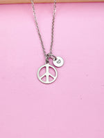 Silver Peace Sign Charm Necklace Peace Gifts Ideas Personalized Customized Made to Order N3452