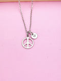 Silver Peace Sign Charm Necklace Peace Gifts Ideas Personalized Customized Made to Order N3452