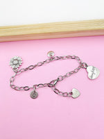 Silver Daughter Sunflower Charm Bracelet Stepdaughter Daughter Gifts Ideas Personalized Customized Made to Order Jewelry N1383