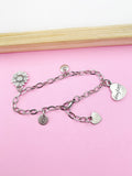 Sunflower Daughter Charm Bracelet, Personalized Initial Jewelry
