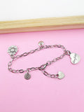 Sunflower Daughter Charm Bracelet, Personalized Initial Jewelry