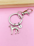 Silver Greyhound Charm Keychain, Greyhound Pet Gift Ideas Personalized Customized Made to Order, N1583
