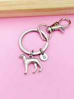Silver Greyhound Charm Keychain, Greyhound Pet Gift Ideas Personalized Customized Made to Order, N1583