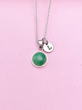 Silver Natural Green Jade Charm Necklace Gemstone Jewelry May Birthday Gifts Idea Personalized Customized Made to Order AN3378
