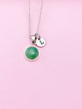 Silver Natural Green Jade Charm Necklace Gemstone Jewelry May Birthday Gifts Idea Personalized Customized Made to Order AN3378