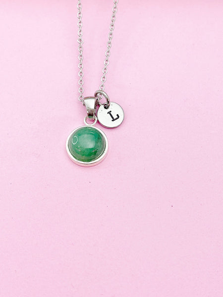 Silver Natural Green Jade Charm Necklace Gemstone Jewelry May Birthday Gifts Idea Personalized Customized Made to Order AN3378