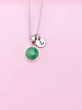 Silver Natural Green Jade Charm Necklace Gemstone Jewelry May Birthday Gifts Idea Personalized Customized Made to Order AN3378