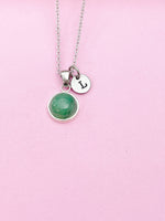 Silver Natural Green Jade Charm Necklace Gemstone Jewelry May Birthday Gifts Idea Personalized Customized Made to Order AN3378