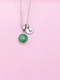 Silver Natural Green Jade Charm Necklace Gemstone Jewelry May Birthday Gifts Idea Personalized Customized Made to Order AN3378