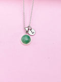 Silver Natural Green Jade Charm Necklace Gemstone Jewelry May Birthday Gifts Idea Personalized Customized Made to Order AN3378