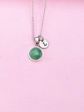Silver Natural Green Jade Charm Necklace Gemstone Jewelry May Birthday Gifts Idea Personalized Customized Made to Order AN3378
