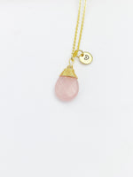 Gold Natural Rose Quartz Charm Necklace Gemstone October Birthday Gifts Ideas Personalized Customized Made to Order, N5513