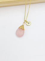 Gold Natural Rose Quartz Charm Necklace Gemstone October Birthday Gifts Ideas Personalized Customized Made to Order, N5513