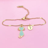 Gold Cute Blue Cat Kitten Charm Bracelet Cat Pet Lover Gifts Idea Personalized Customized Made to Order, N1103