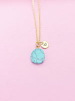 Gold Synthetic Turquoise Charm Necklace Personalized Customized Gemstone Monogram Made to Order Jewelry, N5446