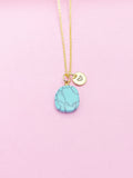 Gold Synthetic Turquoise Charm Necklace Personalized Customized Gemstone Monogram Made to Order Jewelry, N5446
