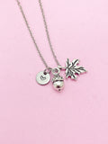 Silver Acorn Leaf Charm Necklace Personize Customize, AN727
