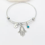 Silver Hamsa Star of David Charm Bracelet Protective Gift Ideas Personalized Customized Made to Order Jewelry, AN4633