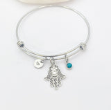Silver Hamsa Star of David Charm Bracelet Protective Gift Ideas Personalized Customized Made to Order Jewelry, AN4633