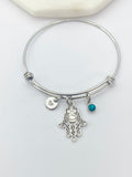 Silver Hamsa Star of David Charm Bracelet Protective Gift Ideas Personalized Customized Made to Order Jewelry, AN4633