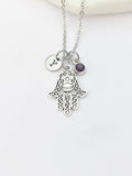 Silver Hamsa Star of David Charm Necklace Sister Birthday Gifts Ideas Personalized Customized Jewelry, AN4633