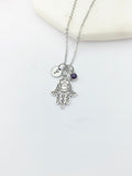 Silver Hamsa Star of David Charm Necklace Sister Birthday Gifts Ideas Personalized Customized Jewelry, AN4633