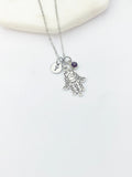 Silver Hamsa Star of David Charm Necklace Sister Birthday Gifts Ideas Personalized Customized Jewelry, AN4633