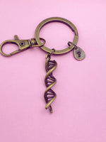 Silver or Bronze DNA Charm Keychain Biology Genetics School Gifts Ideas Personalized Customized Made to Order Jewelry, AN938