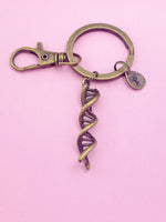Silver or Bronze DNA Charm Keychain Biology Genetics School Gifts Ideas Personalized Customized Made to Order Jewelry, AN938