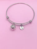 Soccer Ball Bracelet, Initial Charm, Personalized Soccer Jewelry