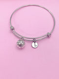 Soccer Ball Bracelet, Initial Charm, Personalized Soccer Jewelry