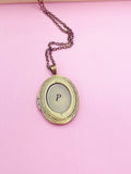 Antique Bronze Oval Locket Necklace Personalized Customized Monogram Made to Order Jewelry, D389