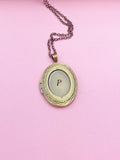 Antique Bronze Oval Locket Necklace Personalized Customized Monogram Made to Order Jewelry, D389