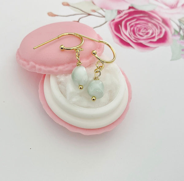 Gold Natural Larimar Charm Earrings Mother's Day Gifts Ideas Customized Made to Order, N5521