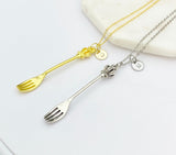 Silver or Gold Fork King Crown Charm Necklace Best Friends Gifts Ideas Personalized Customized Made to Order, N1290